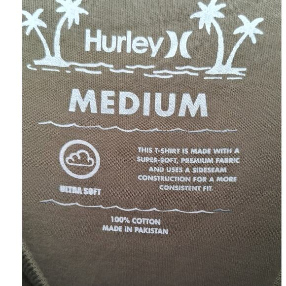 Hurley Logo T-Shirt Men's Size M Green Long Sleeve Crew Neck Cotton Pullover Tee - Picture 2 of 11